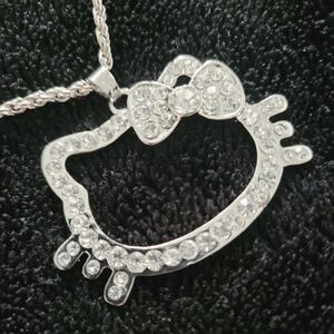 Silver Hello Kitty Rhinestone Necklace